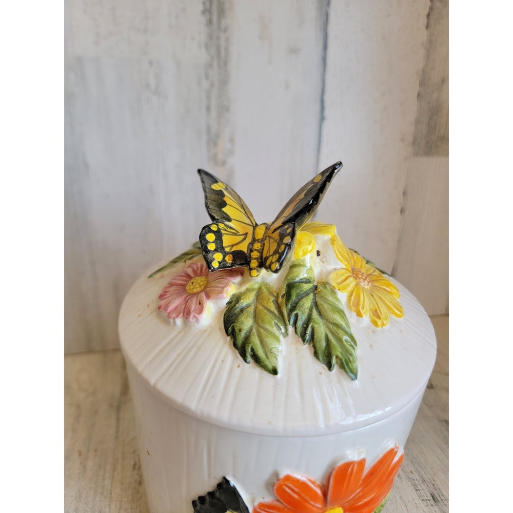 Vintage 3D butterfly kitchen canister jar unique floral home decor lidded - Picture 4 of 14